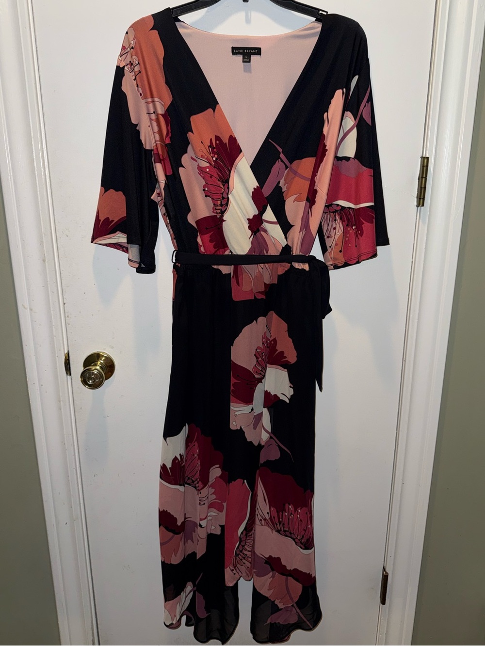 Lane Bryant Floral Wrap Dress in Black & Blush